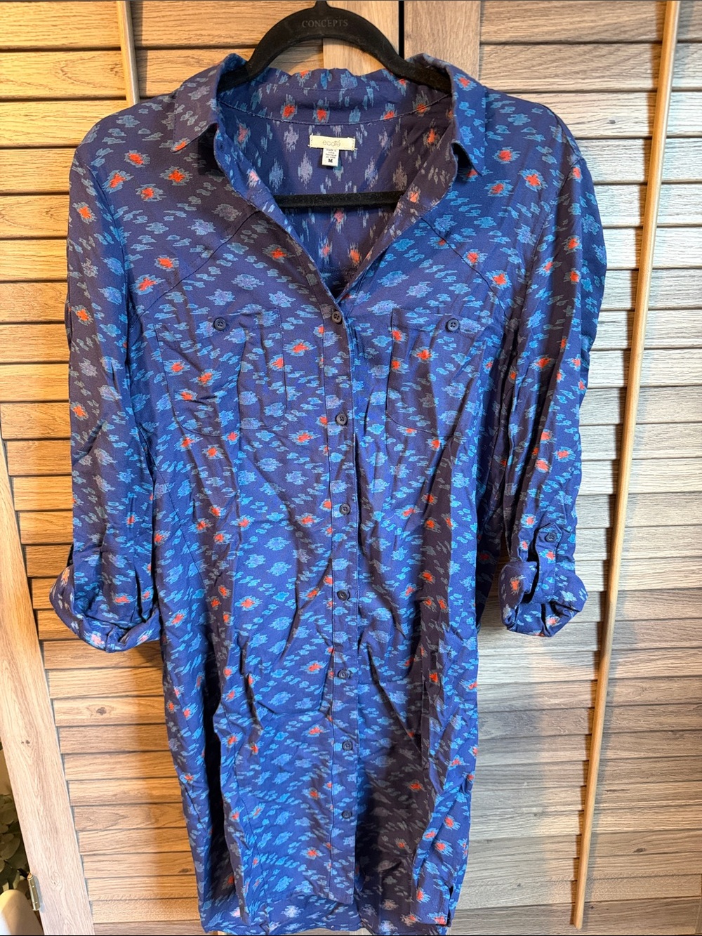 Blue Printed Button-Up Shirt Dress